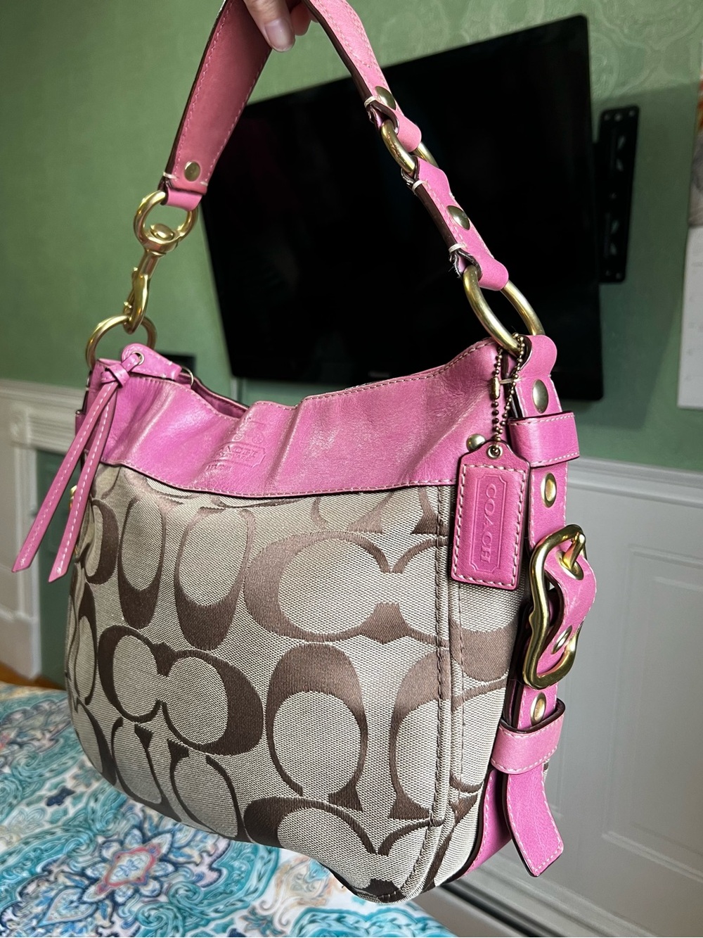 Vintage Y2K Pink Coach Zoe Signature C Hobo Shoulder Bag - F12657
